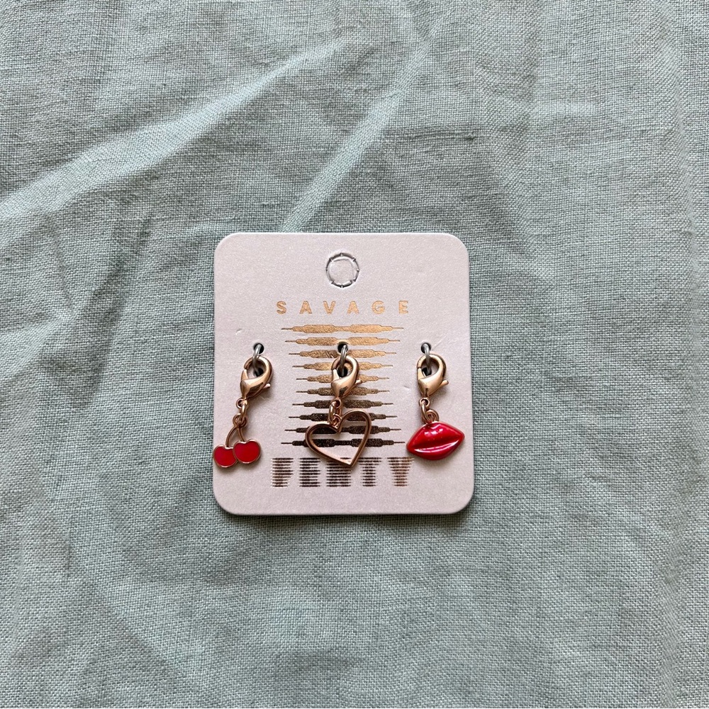 Savage X Fenty Charms Gold and Red Charm Lips Heart Cherries